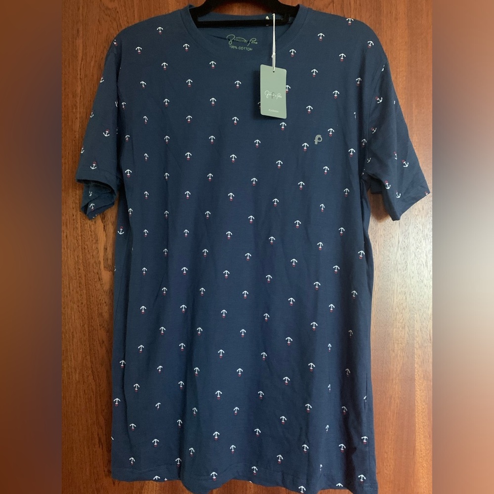 Fernando Peña Platinum Men’s Navy Anchor print t-shirt Size L 100% cotton